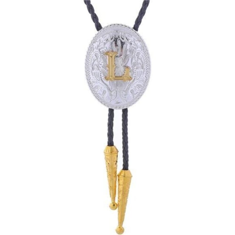 Gold Bolo Tie for Men- Golden Initial Letter L